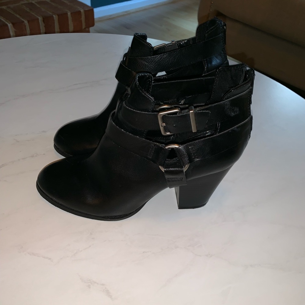 Black ankle booties with buckles